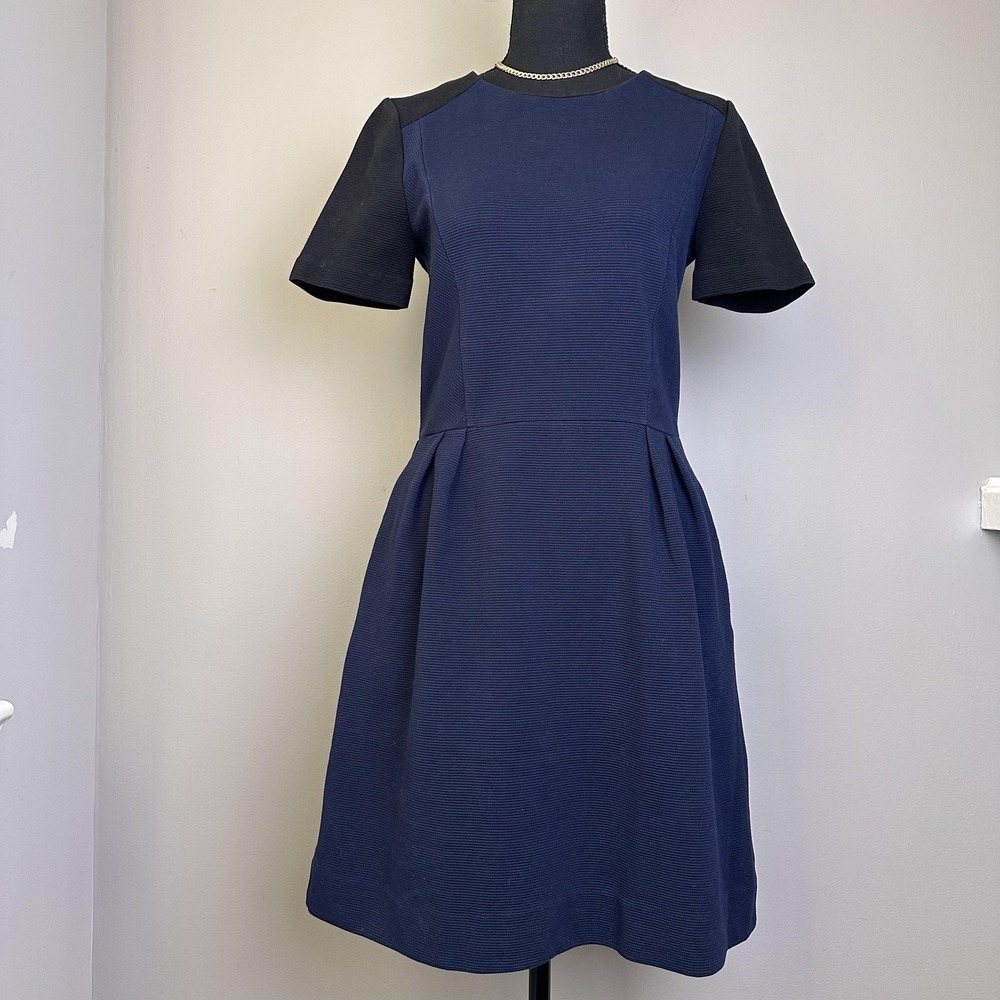 Madewell‎ Dress Women 4 Navy Blue Short Sleeve Fit Flare Ponte Classic Office